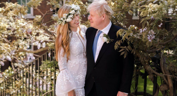 Wedding day dress of Boris Johnson and Carrie Symonds